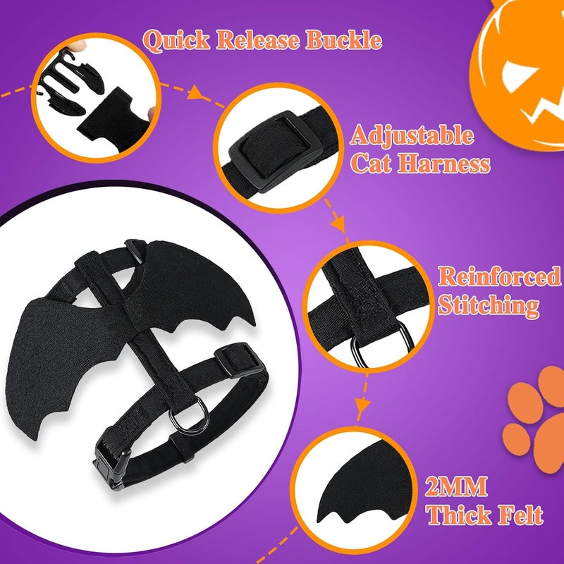 Yonuni Cat Harness and Leash, Cat Halloween Costumes with Bat Wings Escape Proof Soft Adjustable Vest, Easy Control Breathable Halloween Costumes Harness for Small Dogs Cats Rabbits (M) - Image 4